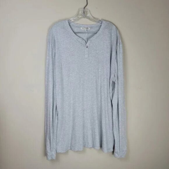 Marine Layer Peralta Stripe Henley Long Sleeve Shirt Size L/XL Soft Grey Cotton - Picture 2 of 10